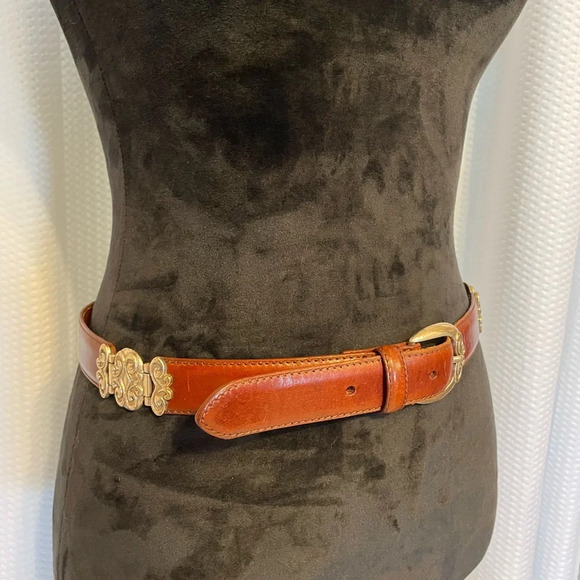 Fossil Brown Leather Hinged Belt Size Medium - Picture 2 of 6